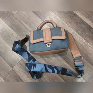 True Religion Retro Nylon Strap Crossbody Satchel Bag Petrol Blue Y2K Rock